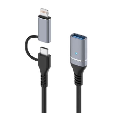 ADS-619 2 in 1 Type-C & 8 Pin to USB 3.0 OTG Adapter - Grey - 1