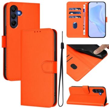 Samsung Galaxy A26 5G Orange Leather Phone Case with Lanyard - 1