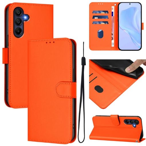 Samsung Galaxy A26 5G Orange Leather Phone Case with Lanyard - 1