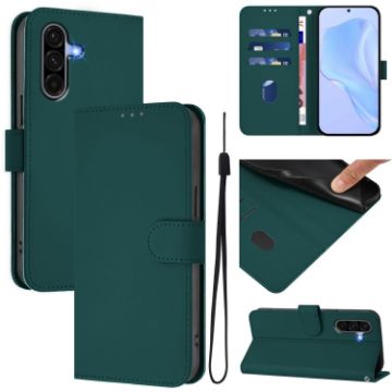 Samsung Galaxy A56 5G Dark Green Leather Phone Case with Lanyard - 1