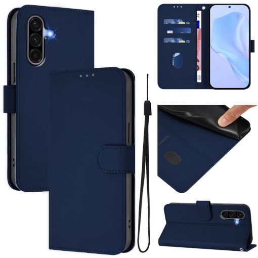 Samsung Galaxy A56 5G Navy Blue Leather Phone Case with Lanyard - 1