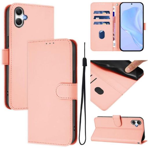 Samsung Galaxy A06 4G/5G Pink Leather Phone Case with Lanyard - 1