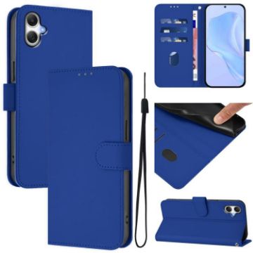 Samsung Galaxy A07 4G Dark Blue Leather Phone Case with Lanyard - 1