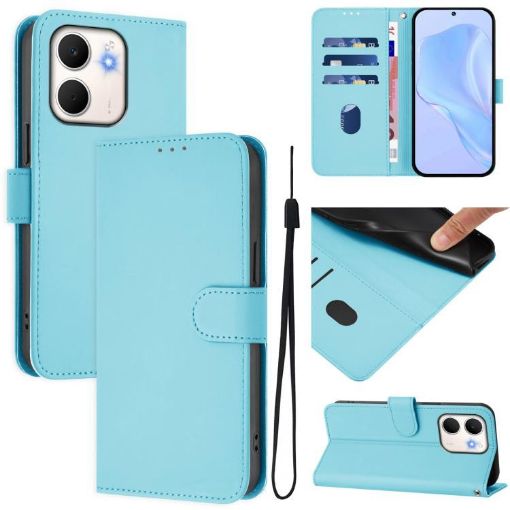 OPPO A5X 4G/5G Leather Phone Case with Lanyard - Sky Blue - 1