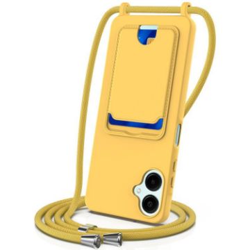 Samsung Galaxy A06 5G Yellow Silicone Case with Card Bag & Lanyard - 1