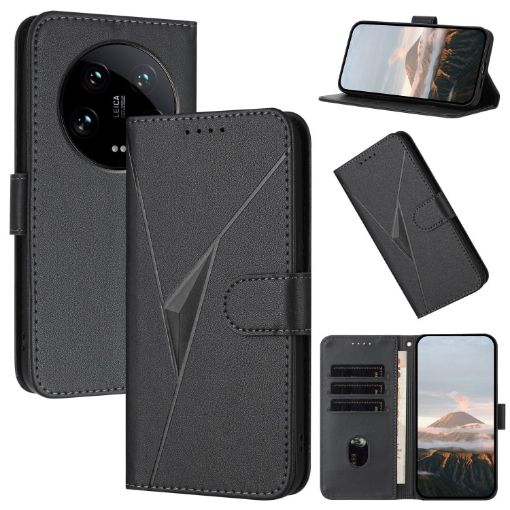 Xiaomi 14 Ultra Black Leather Phone Case with Triangle Buckle Clasp - 1