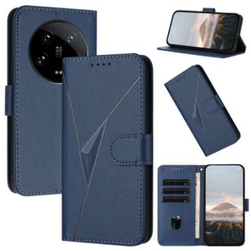 Xiaomi 14 Ultra Leather Phone Case - Triangle Pattern, Royal Blue - 1
