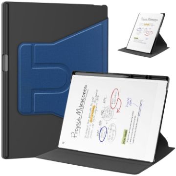 Navy Blue Leather Tablet Case for reMarkable Paper Pro with Rotation Holder - 1