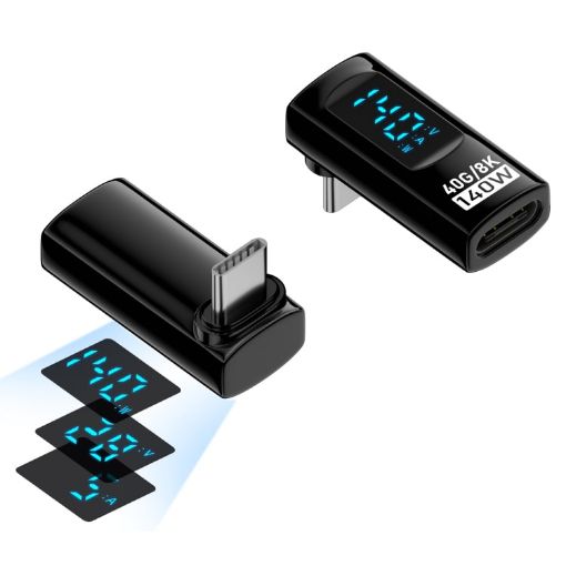140W USB-C to USB-C Digital Display Stereo Bend Adapter - Black - 1