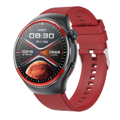 T82 1.43" Round Screen Smart Watch, BT Call, Heart Rate/BP/SpO2/Sleep, Red - 1