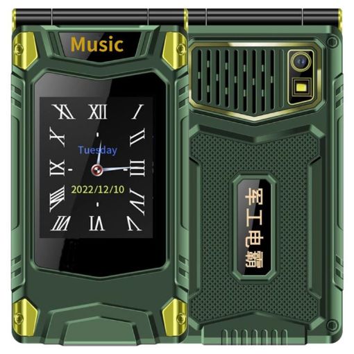 M7+ 4G Dual Screen Flip Phone, 6800mAh, Dual SIM, SOS, EU Plug, Green - 1
