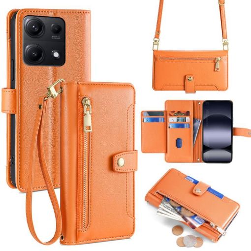 Redmi Note 14S 4G Orange Sheep Texture Leather Wallet Phone Case - 1