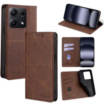 Redmi Note 14S 4G Cow Texture Magnetic Leather Case Dark Brown - 1