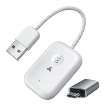 Dual Port Wired to Wireless CarPlay Adapter - USB & Type-C (White) - 1
