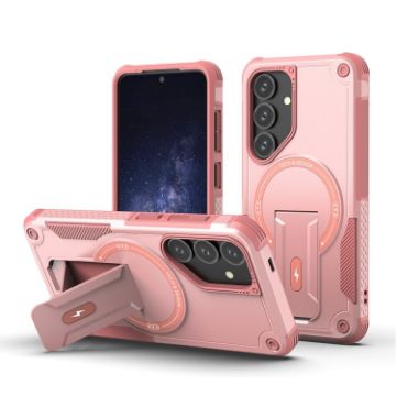 Samsung Galaxy A35 Pink Armor MagSafe Holder Hybrid TPU Phone Case - 1