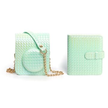FUJIFILM instax mini 12 Green Leather Case & Photo Album with Strap - 1