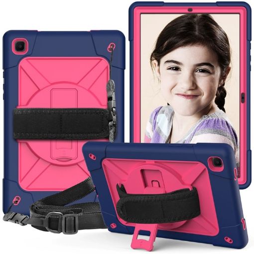 Samsung Galaxy Tab A7 10.4 Case, Navy Blue/Rose Red Silicone + PC Holder - 1