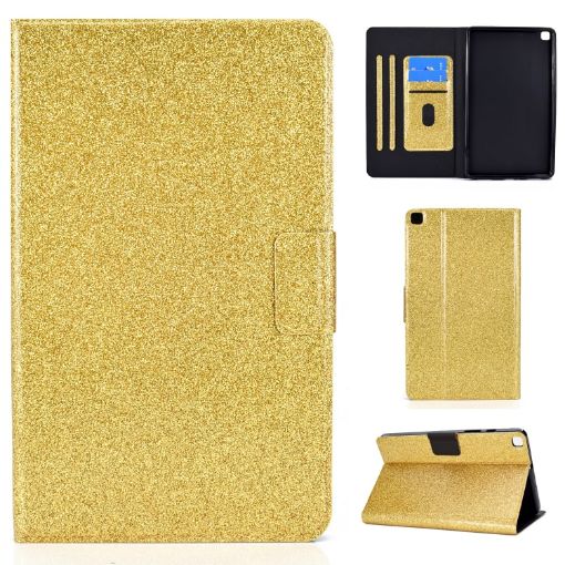 Samsung Galaxy Tab A7 Lite T220 Gold Glitter Flip Leather Case with Holder - 1