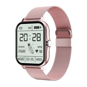 GT20 1.69" TFT Smart Watch, IP67 Waterproof, Steel Strap Pink - 1