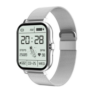 GT20 1.69" TFT Smart Watch, IP67 Waterproof, Steel Strap Silver - 1