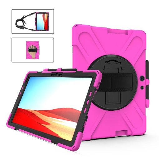 Shockproof Rose Red Case for Microsoft Surface Pro X/2021 with Straps & Pen Slot - 1