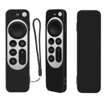 Silicone Case Cover with Rope for Apple TV 4K 4th Siri Remote (Black) - 1