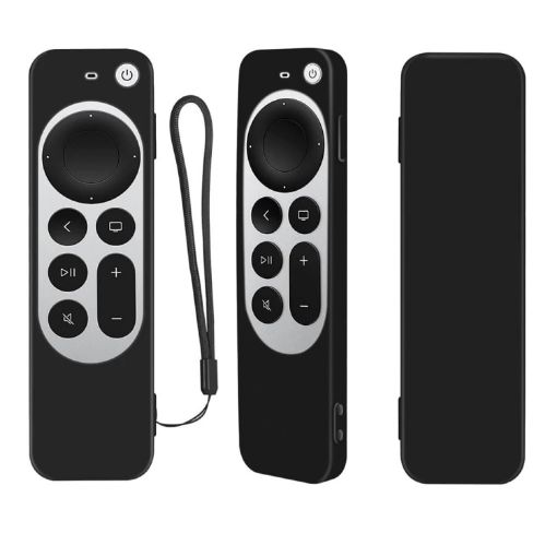 Silicone Case Cover with Rope for Apple TV 4K 4th Siri Remote (Black) - 1