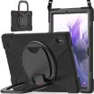 Samsung Galaxy Tab S7 FE T730 Black Silicone PC Case with Holder & Strap - 2