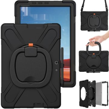 Microsoft Surface Pro X/2021 Silicone PC Case with Holder & Strap (Black) - 1