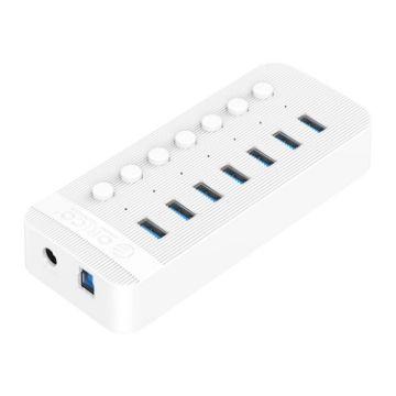 ORICO CT2U3-7AB-WH 7-Port USB HUB with Switches, UK Plug, White - 1