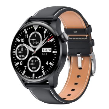 M103 1.35" IPS Smart Watch, IP67 Waterproof, Leather Strap, Black - 1