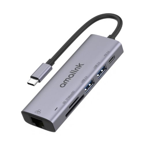 Amalink 95122D Type-C/USB-C to RJ45 + 2 USB Ports + PD 3.0 HUB Grey - 1