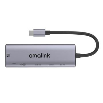 Amalink 95126 USB-C Hub: Dual HDMI, 2 USB Ports, PD 3.0 (Grey) - 1
