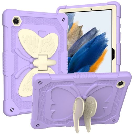 Samsung Galaxy Tab A8 10.5 2021 Beige Silicone Holder Case (Beige+Purple) - 1
