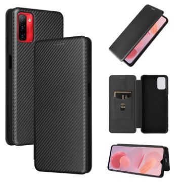 Ulefone Note 12P Black PU Phone Case - Carbon Fiber Texture Flip Cover - 1