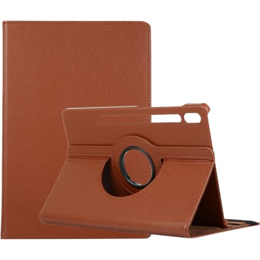 Samsung Galaxy Tab S8 Ultra Brown Litchi Leather 360 Rotation Case - 1