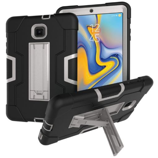 Galaxy Tab A 8.0 (2018) T387 Black/Grey Silicone PC Case with Holder - 1