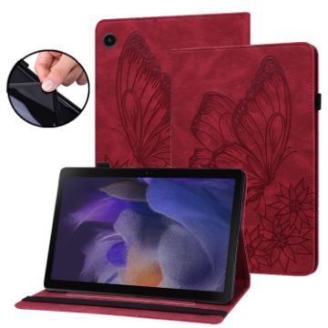 Samsung Galaxy Tab A8 Red Butterfly Embossed Leather Case - 1
