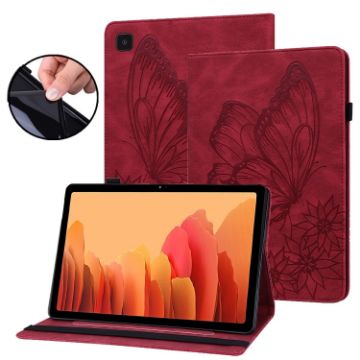 Samsung Galaxy Tab A7 T500 Red Butterfly Embossed Leather Case - 1