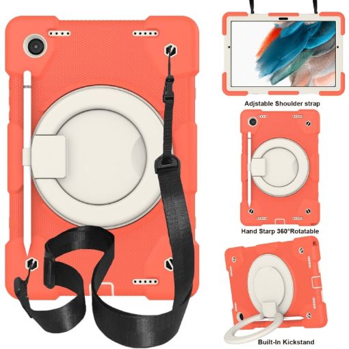 Samsung Galaxy Tab A8 10.5 2021 Full Body Case with Holder & Strap Orange - 1