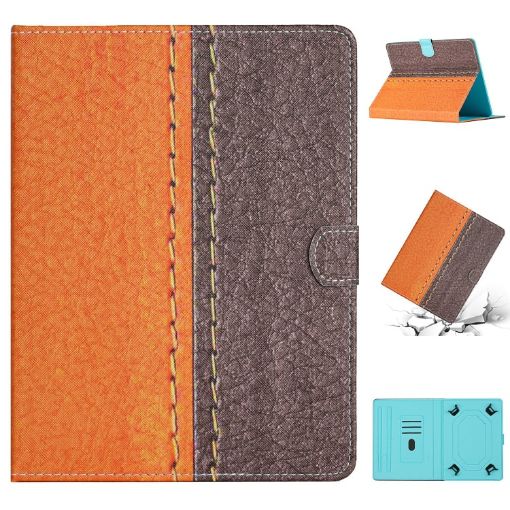 7" Orange Leather Tablet Case - Solid Color, Stitching Design - 1