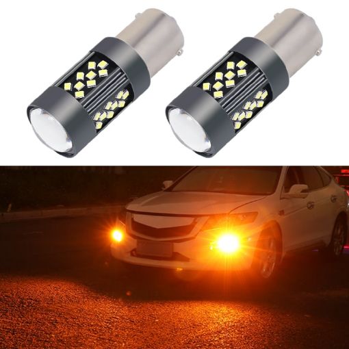 1156 12V 7W Car LED Fog Light Pair - Orange Light - 1