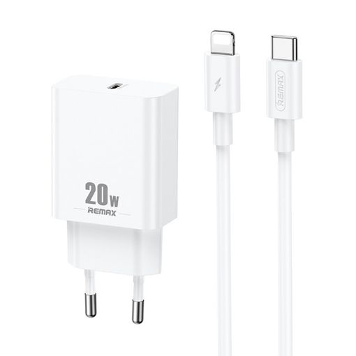REMAX RP-U5 20W PD Charger + 1m USB-C to 8 Pin Cable EU Plug White - 1