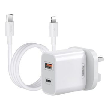 REMAX RP-U68 20W Dual USB/USB-C Fast Charger Set, UK Plug, White - 1