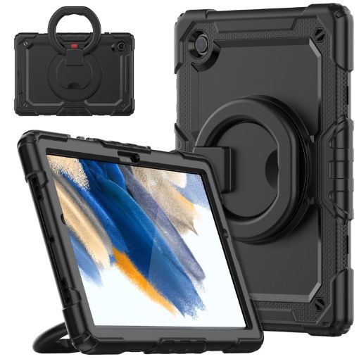 Samsung Galaxy Tab A8 Silicone + PC Case with Bracelet Holder (Black) - 1