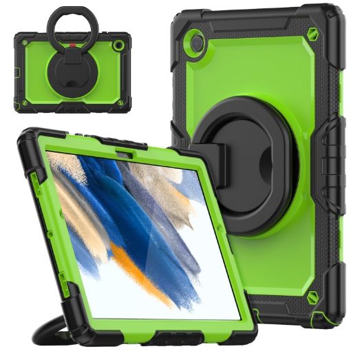Samsung Galaxy Tab A8 Case: Yellow Green Silicone + PC Bracelet Holder - 1