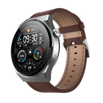 GW69 Plus Smart Watch - BT Call, Heart Rate, BP, Oxygen, Silver/Brown Strap - 1