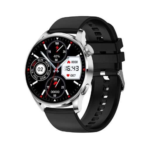 GW69 Smart Watch - BT Call, Heart Rate, BP, Oxygen, Silver/Black Strap - 1