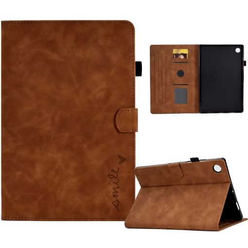 Samsung Galaxy Tab A8 10.5 2021 Brown Embossed Smile Leather Case - 1
