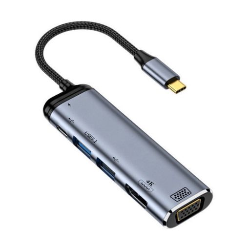 Y002 6-in-1 Type-C Adapter: VGA, HDMI, Dual USB, Dual USB-C Ports - 1